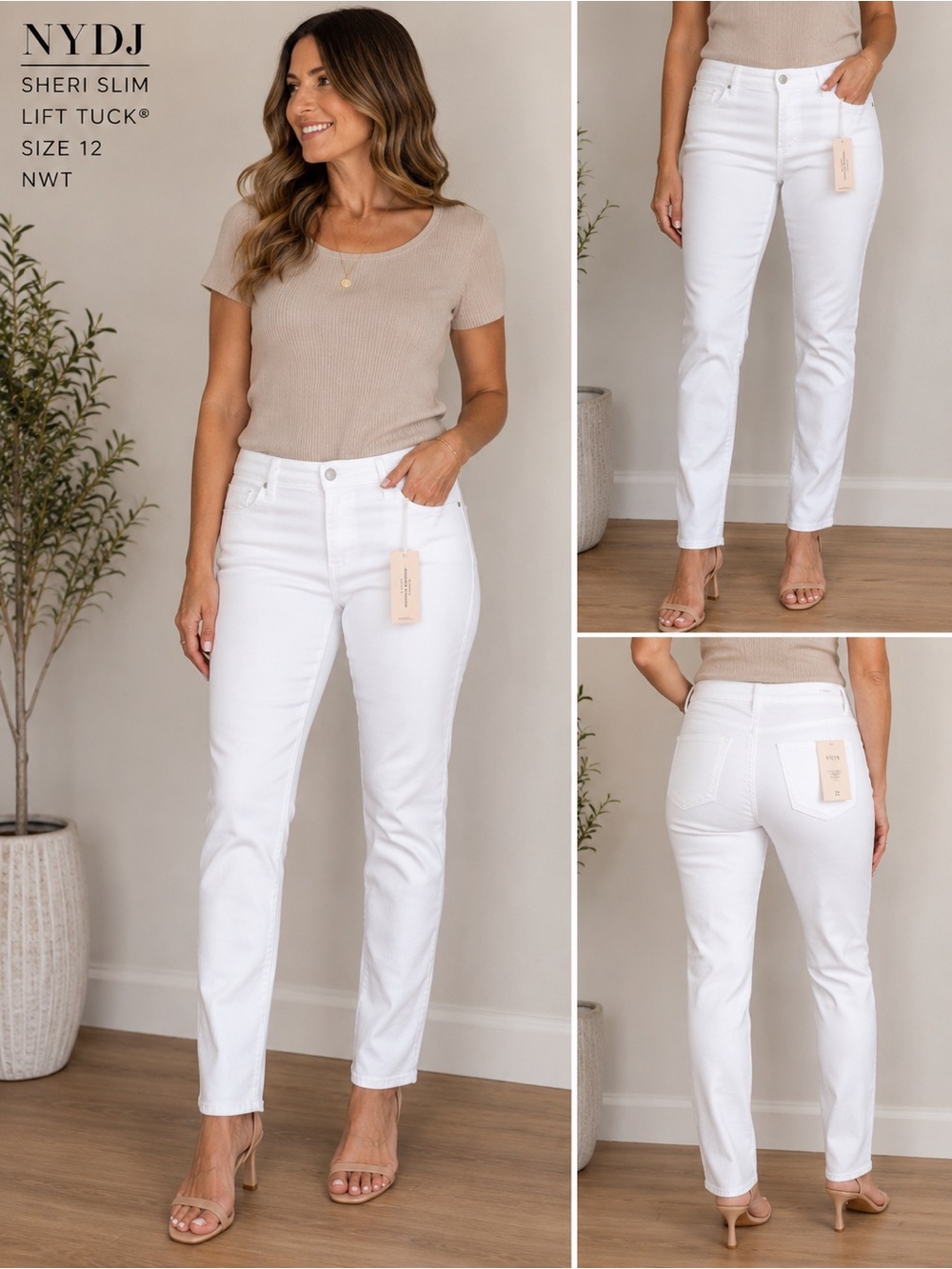 NYDJ White Straight-Leg Sheri Slim Jeans
